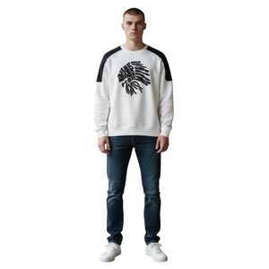 MH MadHero Men's M White Black Embroidered Headdress Graphic Sweatshirt Crewneck
